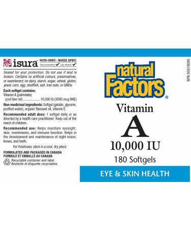Natural Factors Vitamin A 10000 IU - 180 Softgels for Eye Health & Immune Support - Buy Online on GoSupps.com