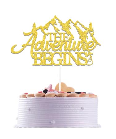 The Adventure Begins Cake Topper 2024 Graduation Party Decorations Let The Adventure Begin Retirement Farewell Party Decor Supplies Gold Glitter