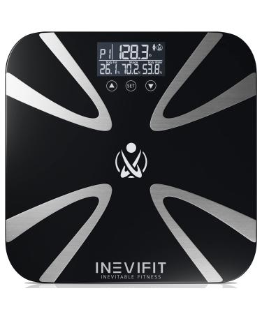 INEVIFIT Body Fat Scale, Highly Accurate Digital Bathroom Body Composition Analyzer, Measures Weight, Body Fat, Water, Muscle, BMI, Visceral Levels & Bone Mass for 10 Users. Includes Batteries. Black