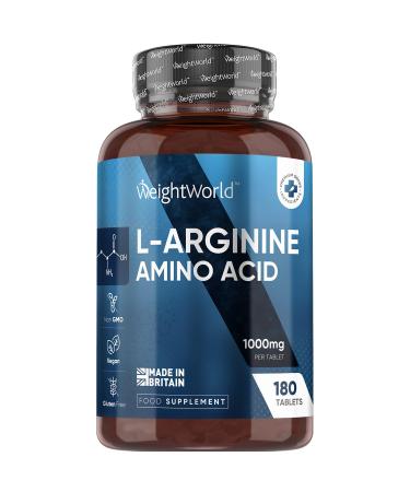 Pure L-Arginine High Strength - 1000mg L arginine Per Tablet - 180 Vegan Tablets (6 Months Supply) - Amino Acid Pre Workout Supplement for Men & Women - GMP-Certified & Keto-Diet Friendly