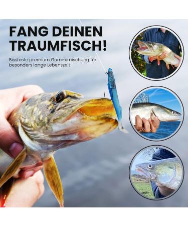 Njord Kalastus Rubber Fish with Jig Head | Selectable Sizes for Zander & Pikeperch - 12cm 15g 13cm 20g 15cm 30g | Predator Fishing Bait Set - 6 Pieces - Buy Online on GoSupps.com