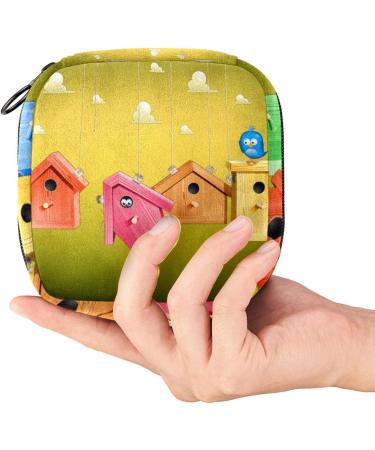 Menstrual Pad Bag with Zipper | Stylish Ladies Napkin Pouch & Tampons Collection Bag for Women and Girls | Bird Houses Design - Buy Online on GoSupps.com