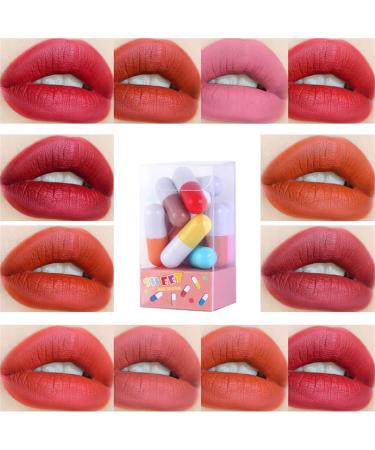 12-Part Nude Matte Lipstick Set | Highly Pigmented Velvety & Moisturizing Mini Lip Capsules | Perfect Gift for Women - Buy Online on GoSupps.com