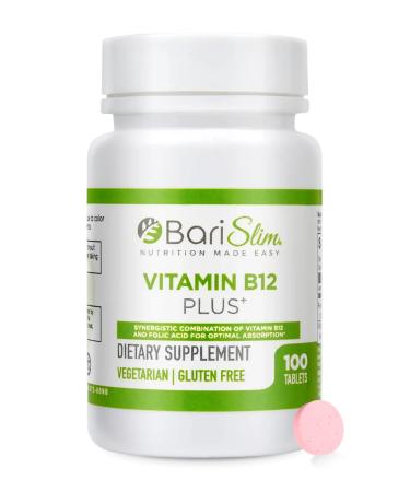 BariSlim Vitamin B12 Plus Tablets - Bariatric Formulated for Post Weight Loss Surgery Including Gastric Bypass & Gastric Sleeve - Supports Energy Levels & Overall Health | Cherry Flavor