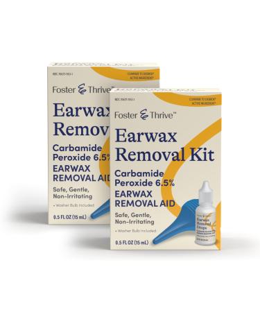 Foster & Thrive Earwax Removal Kit Softens & Loosens Excess Earwax Safe Gentle and Non-Irritating Carbamide Peroxide 6.5% Includes Drops and Ear Syringe Bulb 0.5 Oz Pack of 2