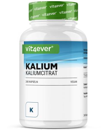 Potassium - 240 capsules - high -dosed: 1143 mg per capsule including 400 mg elementary potassium - 100% potassium citrate - laboratory test - vegan 240 pieces (1 Pack)