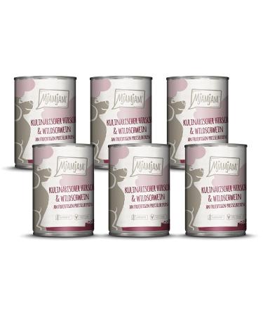 Mjamjam - Premium wet food for dogs - culinary deer and wild boar on cranberries 6 -pack (6 x 400 g) grain free with extra meat single deer + wild boar 400 g (6 Pack)