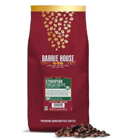 Barrie House Ethiopian Yirgacheffe Single Origin Whole Bean Coffee, 2 lb Bag | Fair Trade Organic Certified |Medium Roast | High Acidity and Clean Finish | 100% Arabica Coffee Beans Ethiopian Yirgacheffe 2 Pound (Pack of 1)