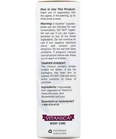 Vitanica V-Hydrate: Hyaluronic Acid Vaginal Suppositories for Hydration & Comfort | Vegan Hormone-Free 24 Count (2 Month Supply - Buy Online on GoSupps.com