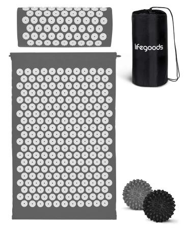 Lifegoods acupressure mat with pillow - battery mat - battery compressing mat+ - acupressure mat - acupuncture mat - massage mat - back - sting mat - facirma - nail mat - AcuPressure mat gray & white