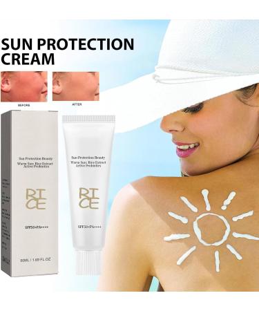 Rice Sunscreen SPF 50+ Sunscreen with Rice Extracts Suncream For High Sun Protection Waterproof Sun Cream Sun Lotion Sunscreen For Daily Use Hydrating High Sun Protection Lotion 50ml - Buy Online on GoSupps.com