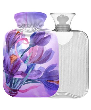 NAANLE hot water bottle with cover watercolor lavender flower transparent hot water bottle hot water bottle for relieving back pain handwear heat neck heat and cold therapy 2 l