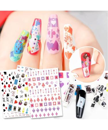 Poker Nail Art Stickers - Self-Adhesive Playing Card Decals for DIY Manicure - Geometric Numbers/Letter Style Design - 10 Sheets - Buy Online on GoSupps.com