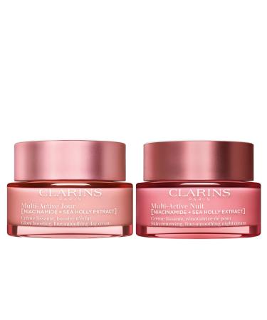 Clarins Multi-Active Day Moisturizer with Niacinamide | Smooth Fine Lines | Visibly Tighten Pores | Even Tone and Texture | Boost Glow | Strengthen Moisture Barrier Multi-Active Day & Night Cream Bundle All Skin Types