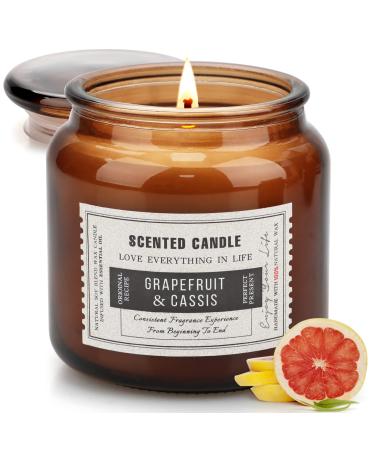 Candles for Home Scented, Grapefruit 15.5 Oz 100 H Burning Soy Wax Candles, Glass Jar Candle with 3 Replaceable Stickers, Ideal Gifts for Women Birthday, Thanksgiving Day, Christmas Day
