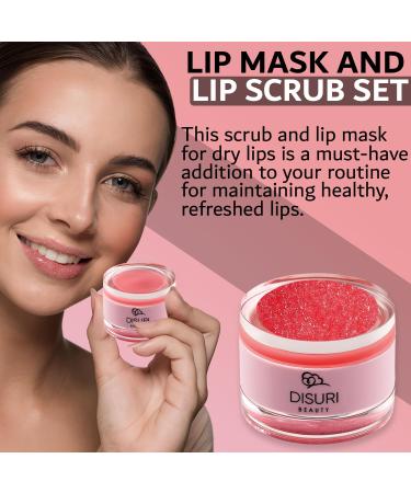 DISURI Beauty Lip Mask and Lip Scrub Set - Moisturizing Lip Scrub for Exfoliating and Smoothing Lips Cruelty-free - Improves Texture Hydrates and Softens Chapped Dark Lips Skin - (Strawberry) - Buy Online on GoSupps.com