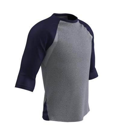 Champro Men's 3/4 Sleeve Extra Innings 3/4 Sleeve Polyester Baseball Shirt L Gray Navy Sleeves