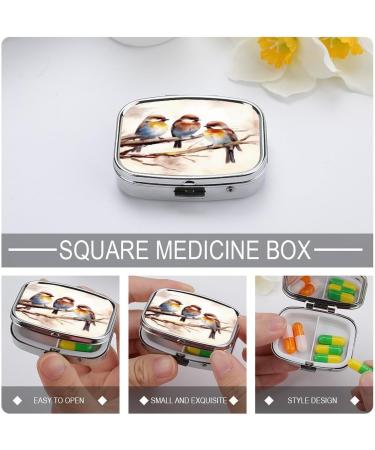 Pill Box with Birds Resting on Tree Branch | 2 Compartment Metal Organizer | Decorative Portable Pill Case for Pocket & Purse - Buy Online on GoSupps.com