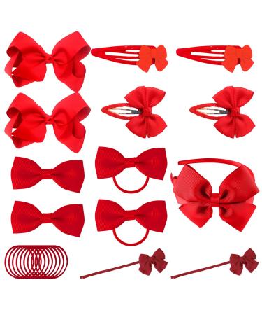 23 Pieces Kids Hair Accessories Set Bow Hair Clip Head Flower Ponytail Elastic Hair Rope Styling Accessories for Girls School Christmas Birthday Party (Red)