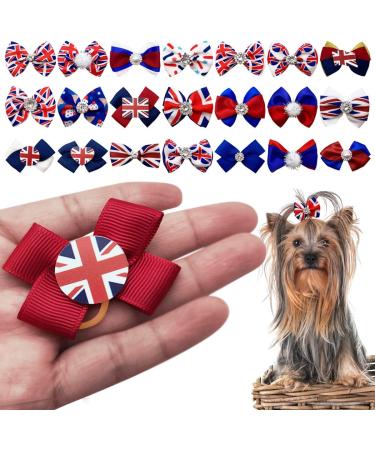 JpGdn 50Pcs/25pairs Pack Dog Hair Bows for Small Medium Dogs Cat Puppy Union Jack British Dog Bowties with Rubber Band Pet Grooming Accessories UK Flag Pattern - Buy Online on GoSupps.com