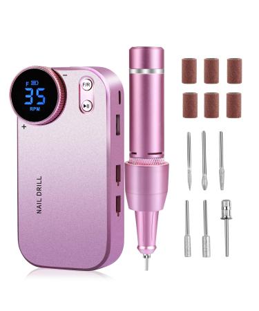 Electric Nail Cutter for Gel Nails Electric Nail File for Acrylic Nails Nail Cutter Nail Drill Manicure Pedicure Set Safe for Beginners 4000 mAh 35000 rpm (Pink)