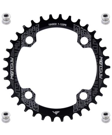 YBEKI 30T 32T 34T 36T 38T 40T 42T 44T 46T 48T 50T 52T Chainring 104BCD Round Oval Narrow Wide Single Bike Chainring for 8 9 10 11 Speed Mountain Bike Road Bike MTB BMX black round 30T