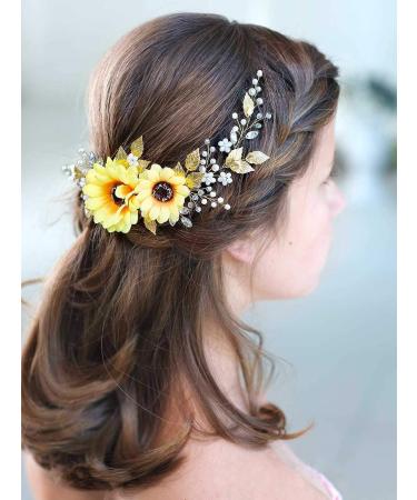 Barogirl Sunflower Wedding Hair Vine Headpiece - Gold Flower Headband for Women and Girls - Buy Online on GoSupps.com