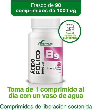 Soria Natural Folic Acid maximum absorption supports the immune system vitamin necessary for pregnancy sustained release for better assimilation 90 tablets of 250 mg - Buy Online on GoSupps.com