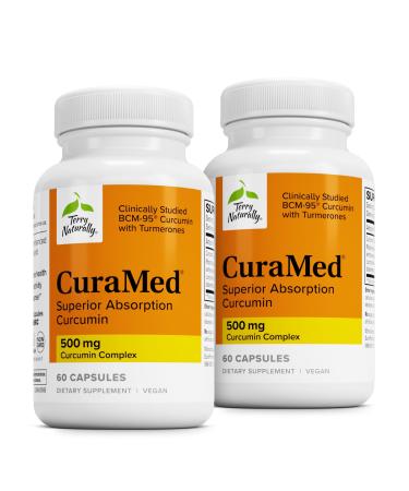 Terry Naturally CuraMed 500mg - Antioxidant Supplement for Brain & Immune Health Support - Supplement with Curcumin & Turmeric Essential Oil - Herbal Liver Support - 60 Capsules (Pack of 2)