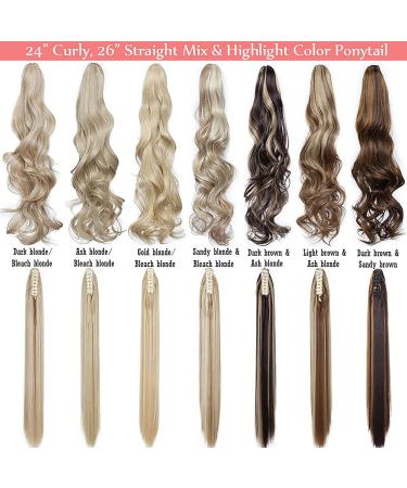Long Short Claw Ponytail Hair Extension 18 Synthetic Straight Curly Hairpiece - Dark Brown Blonde Mix - Buy Online on GoSupps.com