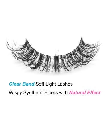 Winifred M Clear Band Short False Eyelashes - Natural Look D Curl Faux Mink Wispy Lashes | Multi-layered Strip Lash for a Soft and Reusable Fluffy Finish - 10 pairs - Buy Online on GoSupps.com