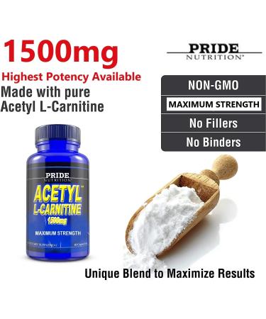 Acetyl L Carnitine 1500mg Supplement - Energy & Mental Focus - Antioxidant Brain Protection - 60 Capsules - Buy Online on GoSupps.com