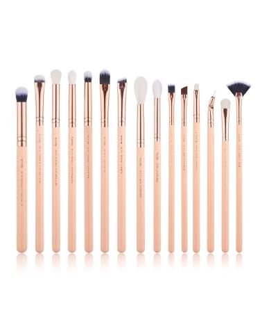 Jessup Makeup Brush Sets 15 Pcs Cosmetic Make Up Brushes Eyeshadow Liner Blender Synthetic Hair Eyes T447 A-Pink / Rosegold