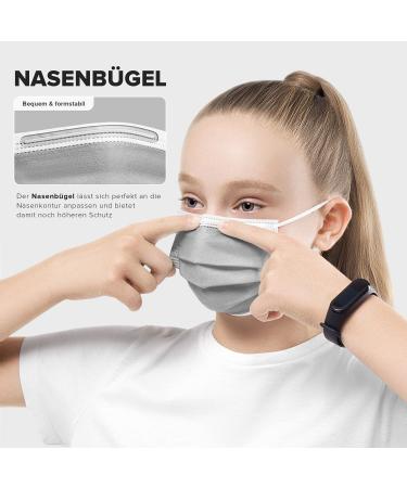 50 Small Size Disposable Face Masks - Made in Germany | Type IIR & CE Certified | Triple Layer Filtration 99.78% | Elastic Earloops | Breathable Mouth Cover - Grey - Buy Online on GoSupps.com