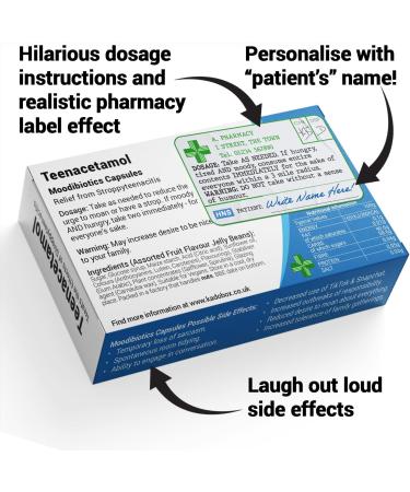 Teenacetamol: Funny Gifts for Teens - Prank Pill Box with Jelly Bean Sweets 50g | 13th, 17th, 18th Birthday Gifts for Boys & Girls - Buy Online on GoSupps.com