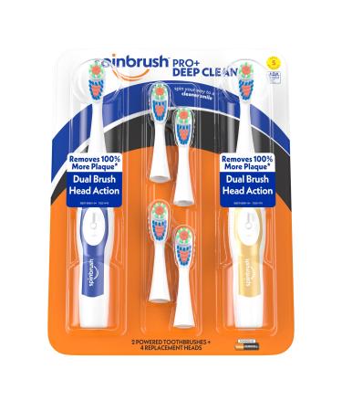 ARM & HAMMER Spinbrush PRO Clean Soft Family Pack- 2 Brushes Plus 4 Refill Heads- Battery Powered Toothbrush Multi-Pack- Soft Bristles