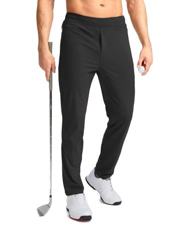 Pudolla Men's Golf Pants Stretch Sweatpants with Zipper Pockets Slim Fit Work Casual Joggers Pants for Men Black Medium