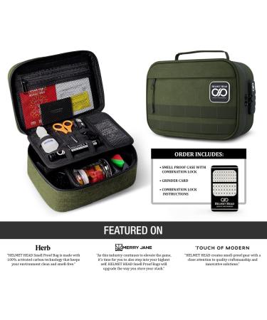 HELMET HEAD Smell Proof Stash Box with Combo Lock + Grinder Card | Durable Water Repellent Bag for Herbs & Accessories (Herb Green) - Buy Online on GoSupps.com
