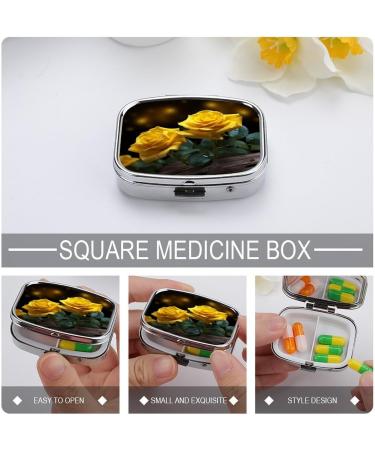Beautiful Yellow Roses Print Pill Box | 2 Compartment Portable Medicine Organizer | Decorative Metal Case for Pocket & Purse - Buy Online on GoSupps.com