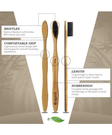 Eraganic Charcoal Bamboo Toothbrushes | Eco-Friendly & Organic Biodegradable | Pack of 4 | Plastic & BPA Free Vegan Dental Care - Buy Online on GoSupps.com