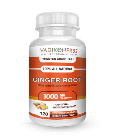 Vadik Herbs Ginger Root - Organic - 1000mg per Serving - Supports Digestive Health - Vegetarian Capsules (120 ct)