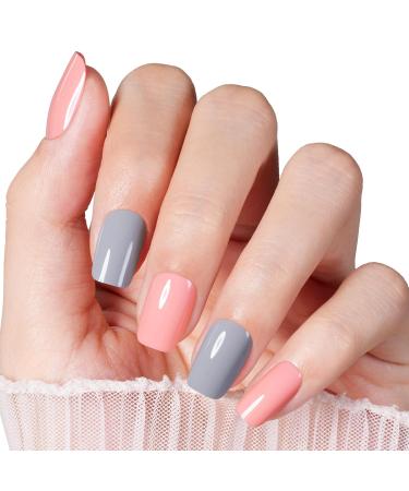 Buy Beetles Press On Nails - Pink & Gray Short Square - 56 Pcs Reusable Acrylic Glue-On Nails Kit for Women & Girls | Elegant DIY Manicure - Buy Online on GoSupps.com