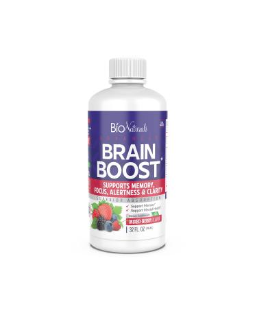 Bio Naturals Mental Boost Liquid Nootropic Supplement - Enhance Brain Performance with Improved Memory Alertness Clarity & Focus - Contains Ginkgo Biloba Huperzine-A DMAE - 32 fl oz