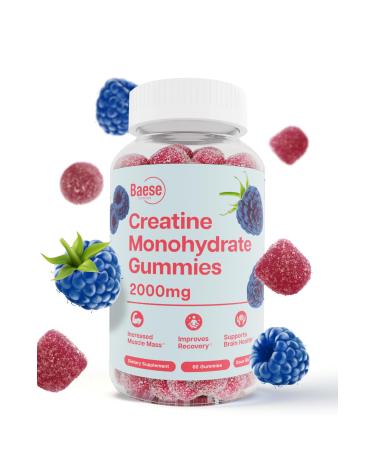Creatine Monohydrate Gummies for Men & Women -2000mg High Purity Sour Blue Raspberry- Chewable Creatine Infused Gummy for Muscle Strength & Energy Boost Bioavailable Pre-Workout Supplement 60 Count (Pack of 1)