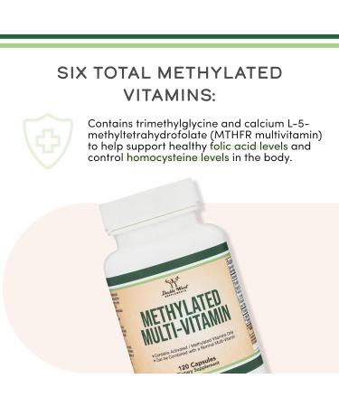 Methylated Multivitamin (Methylated and Activated Vitamins Only - Methylated B Complex with Trimethylglycine (TMG) and Methylfolate)(Non-GMO Gluten Free MTHFR Supplement) 120 Capsules by Double Wood - Buy Online on GoSupps.com