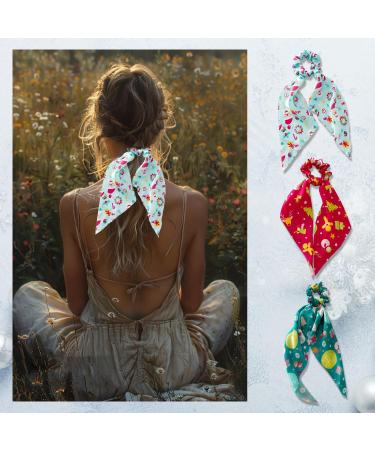 JNAWA 4Pieces Christmas Hair Scarf Scrunchies Fashion Hair Scrunchies with Long Ribbon Bow Cute Pattern Scrunchies for Christmas Birthday Hair Accessories - Buy Online on GoSupps.com