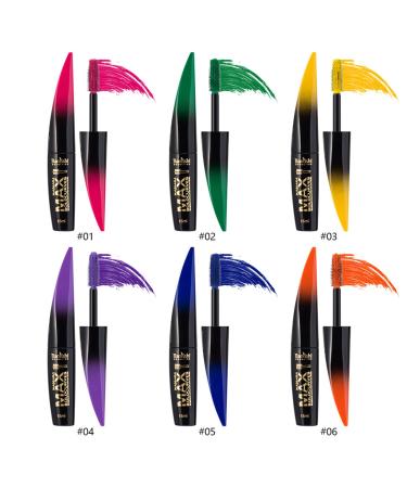 RoseFlower 6 Color Waterproof Color Mascara Eyeliner Charming Longlasting Mascara for Eyelash Eye Makeup - Perfect for Day or Night Stage  Clubbing or Costume Makeup