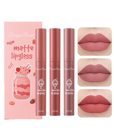 3 Colours Nude Matte Lipstick Set 24 Hour Superstay Natural Nude Lip Glazes Velvet Air Moisture Smooth Crayon Lip Stain  Ultimate Nourishing Color Stick Lip Glaze Long Lasting Waterproof Lip Gloss Lipstick for Women Make...