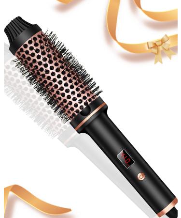 1.5 Inch Volumizing Ceramic Tourmaline Ionic Curling Iron with Round Heated Brush 10 Temperature Settings LCD Display Dual Voltage for Travel