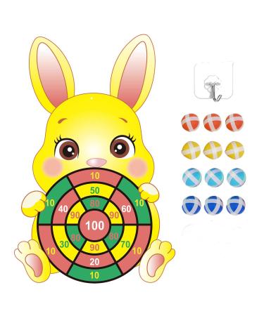 QIAMNI Kids Dart Board with 12 Sticky Balls Funny and Safe Cartoon Animal Dart Board Game Set Indoor Outdoor Multi-Player Sport Party Game for Indoor and Outdoor Sports Games Rabbit